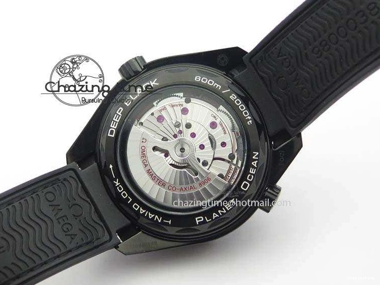 0427 Planet Ocean 45mm GMT DLC JHF Best Edition Black Dial On Rubber Strap A Durable 8194